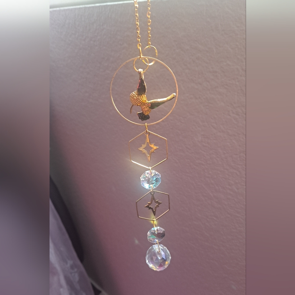 Upcycled Hummingbird Pendant Suncatcher Handmade